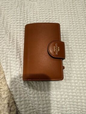 Coach Brown Leather Snap Wallet with Gold Logo